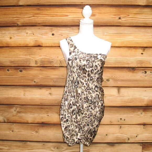 NWT Alexia Admor One Shoulder Gold Leopard Mini Dress - Picture 1 of 12